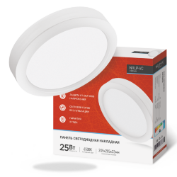 Панель светодиодная накладная круглая NRLP-VC 25Вт 230В 6500К 2000Лм 205мм белая IP40 IN HOME