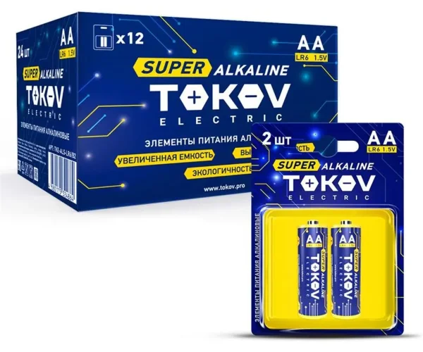 Элемент питания алкалиновый AA/LR6 (блист.2шт) TOKOV ELECTRIC TKE-ALS-LR6/B2 - фото