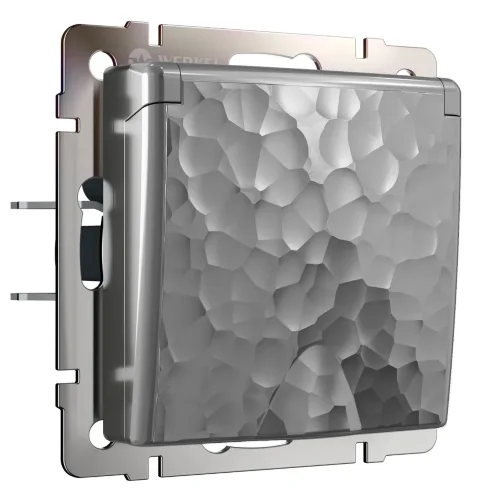 Розетка влагозащ. с зазем. с защит. крышкой и шторками (Hammaer серебряный) W1271206 - фото