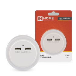 Ночник светодиодный NLE 10-LW-DC белый 2хUSB разъема с датчиком освещения 230В IN HOME