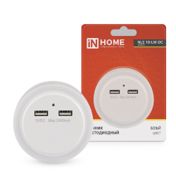 Ночник светодиодный NLE 10-LW-DC белый 2хUSB разъема с датчиком освещения 230В IN HOME