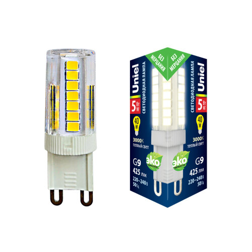 LED-JCD-5W/3000K/G9/CL GLZ09TR Лампа светодиодная, прозрачная. Теплый белый свет (3000К) - фото