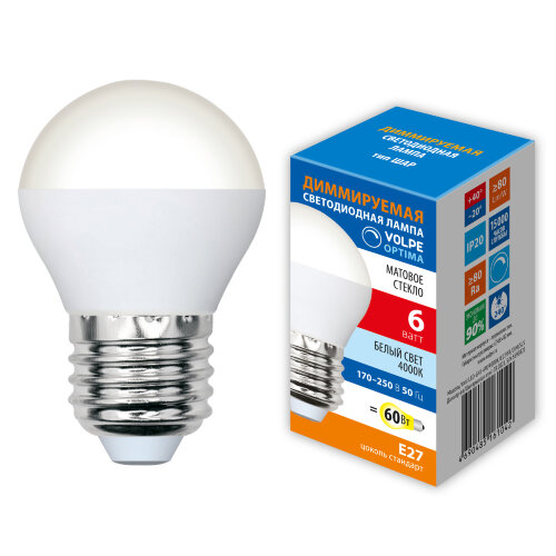 LED-G45-6W-4000K-E27-FR-DIM-SLS Лампа светодиодная, диммируемая, Форма шар, матовая, Белый свет 4000K - фото 3