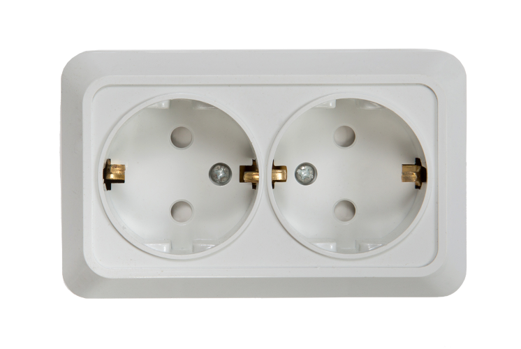 Розетка двойная с заземлением со шторкой BOLLETO белая накладная 7128х IN HOME - Фото