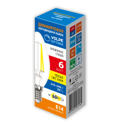 LED-C35-6W-3000K-E14-CL-DIM-SLF Лампа светодиодная, диммируемая, Форма свеча, прозрачная, Теплый белый свет 3000K