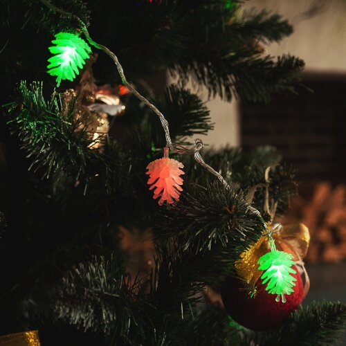 ULD-S0500-050-DTA MULTI IP20 PINE CONES Гирлянда светодиодная Шишки, 5м, 50 светодиодов, Разноцветный свет, Провод прозрачный - фото 6