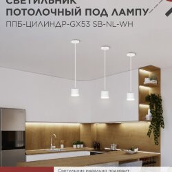 Светильник подвесной ППБ-ЦИЛИНДР-GX53 SB-NL-WH с подсветкой 70мм, шнур 1м, белый IN HOME