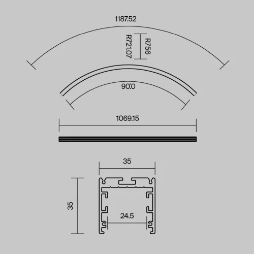 Радиусный профиль 35x35 Ø1500мм внутренний 1/4 круга черный (Черный) - фото 6