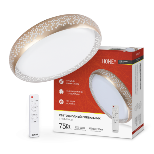 Светильник светодиодный COMFORT HONEY 75Вт 230В 3000-6500K 6000Лм 500х120мм c пультом ДУ IN HOME - Фото