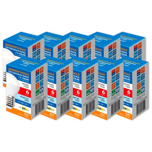 LED-G45-6W-4000K-E27-FR-DIM-SLS Набор из 10штук Лампа светодиодная, диммируемая, Форма шар, матовая, Серия Optima DIM, Белый свет 4000K - фото 1