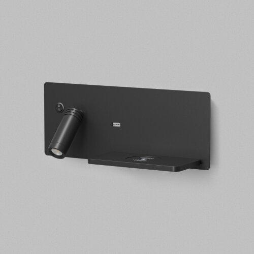 Светильник настенный CHARGELUX, с функцией беспроводной зарядки, USB-A , 3Вт+8Вт, 3000К, правый, алюминий, черный. Фото 2