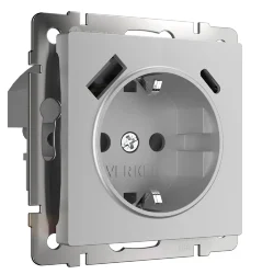 W1171706/ Розетка с заземлением, шторками и USB тип A+C (серебряный) W1171706