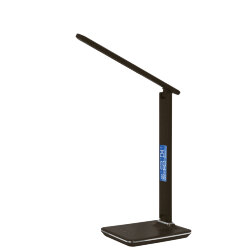 TLD-551 Brown-LED-450Lm-3000-6000K-Dimmer-USB Светильник настольный c часами, календарем, термометром, 9W, Сенсорный выключатель, Коричневый стилизован под кожу.