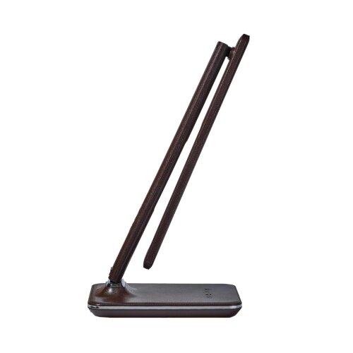 TLD-551 Brown-LED-450Lm-3000-6000K-Dimmer-USB Светильник настольный c часами, календарем, термометром, 9W, Сенсорный выключатель, Коричневый стилизован под кожу. - фото 3