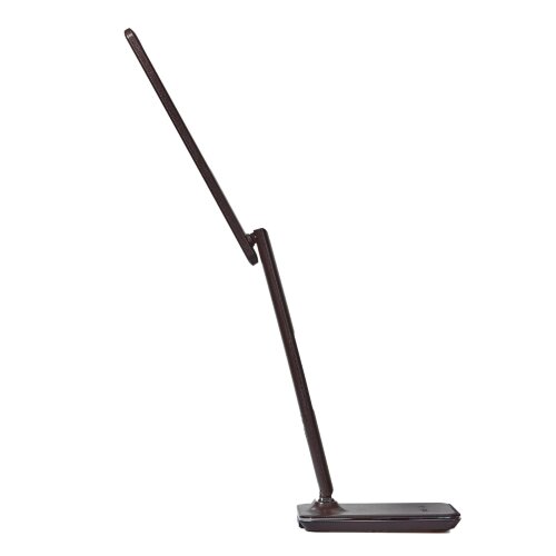 TLD-551 Brown-LED-450Lm-3000-6000K-Dimmer-USB Светильник настольный c часами, календарем, термометром, 9W, Сенсорный выключатель, Коричневый стилизован под кожу. - фото 5