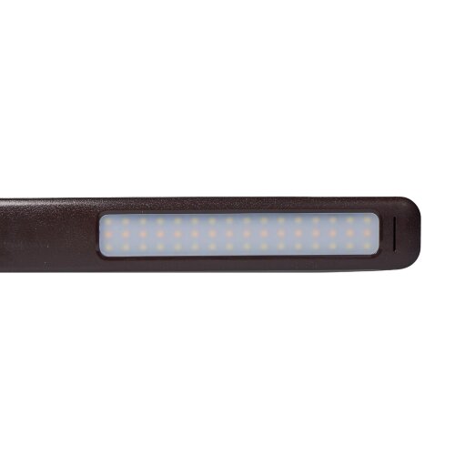 TLD-551 Brown-LED-450Lm-3000-6000K-Dimmer-USB Светильник настольный c часами, календарем, термометром, 9W, Сенсорный выключатель, Коричневый стилизован под кожу. - фото 6