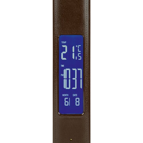 TLD-551 Brown-LED-450Lm-3000-6000K-Dimmer-USB Светильник настольный c часами, календарем, термометром, 9W, Сенсорный выключатель, Коричневый стилизован под кожу. - фото 9