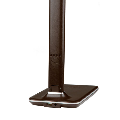 TLD-551 Brown-LED-450Lm-3000-6000K-Dimmer-USB Светильник настольный c часами, календарем, термометром, 9W, Сенсорный выключатель, Коричневый стилизован под кожу. - фото 10