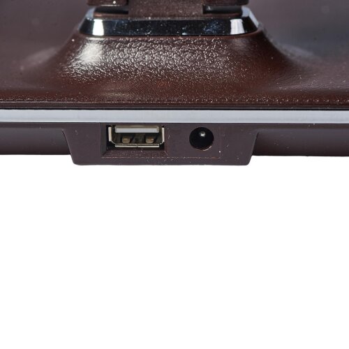 TLD-551 Brown-LED-450Lm-3000-6000K-Dimmer-USB Светильник настольный c часами, календарем, термометром, 9W, Сенсорный выключатель, Коричневый стилизован под кожу. - фото 13