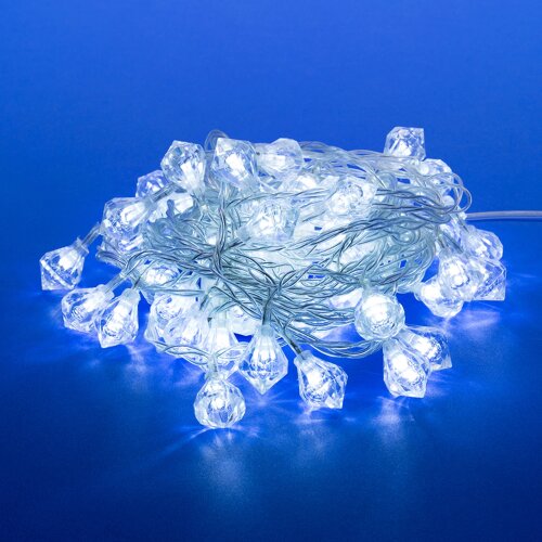 ULD-S0700-050-DTA WHITE IP20 DIAMONDS Гирлянда светодиодная Бриллианты, с контроллером, 7м, 50 светодиодов, Белый свет, Провод прозрачный. - фото 1