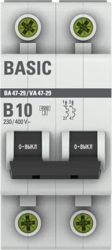 Выключатель автоматический модульный 2п B 10А 4.5кА ВА 47-29 Basic EKF mcb4729-2-10-B - фото 2