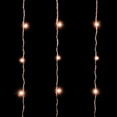 Гирлянда Занавес Облегченный 2 x 2 м Экстра Тепло-Белый с Мерцанием Белого Диода 220В, 400 LED, Провод Прозрачный ПВХ, IP54. Фото 2.