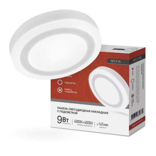 Панель светодиодная накладная круглая NRLP-BL 9Вт 230В 4000К 540Лм 145мм с подсветкой белая IP20 IN HOME - Фото