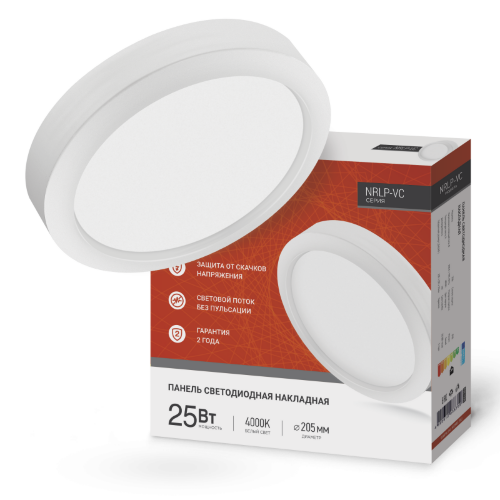 Панель светодиодная накладная круглая NRLP-VC 25Вт 230В 4000К 2000Лм 205мм белая IP40 IN HOME - Фото
