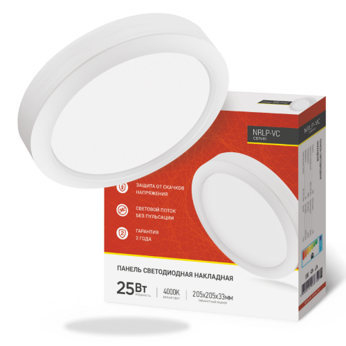 Панель светодиодная накладная круглая NRLP-VC 25Вт 230В 4000К 2000Лм 205мм белая IP40 IN HOME - Фото 2