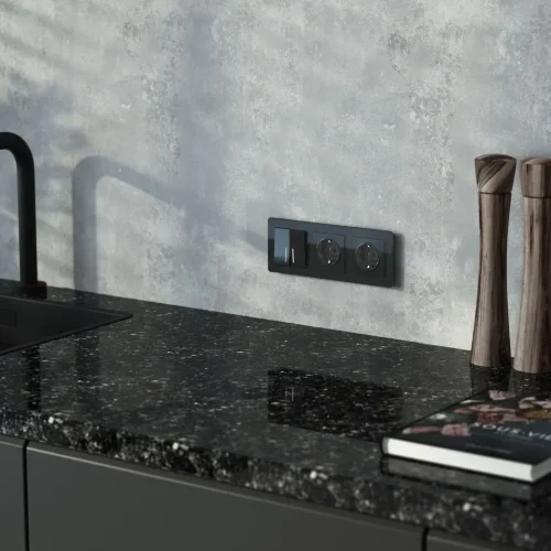 Выключатель двухклавишный проходной с подсветкой (черный акрил) W1122148 - фото 5