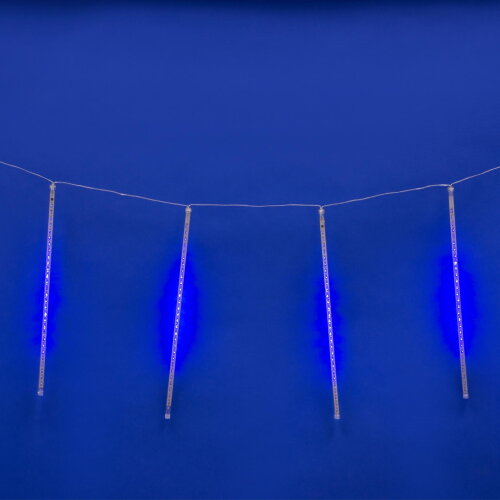 ULD-E2403-144-DTK BLUE IP44 METEOR Занавес светодиодный фигурный Падающие звезды, соединяемый, 2х0.3м, 8 подвесов, Синий свет, Провод прозрачный. - фото 1