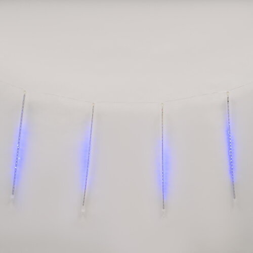 ULD-E2403-144-DTK BLUE IP44 METEOR Занавес светодиодный фигурный Падающие звезды, соединяемый, 2х0.3м, 8 подвесов, Синий свет, Провод прозрачный. - фото 2