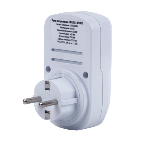 UBR-E35 WHITE Реле напряжения однофазное, 16А, 3500Вт, с заземлением, Белый, TM Uniel - фото 2
