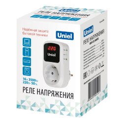 UBR-E35 WHITE Реле напряжения однофазное, 16А, 3500Вт, с заземлением, Белый, TM Uniel