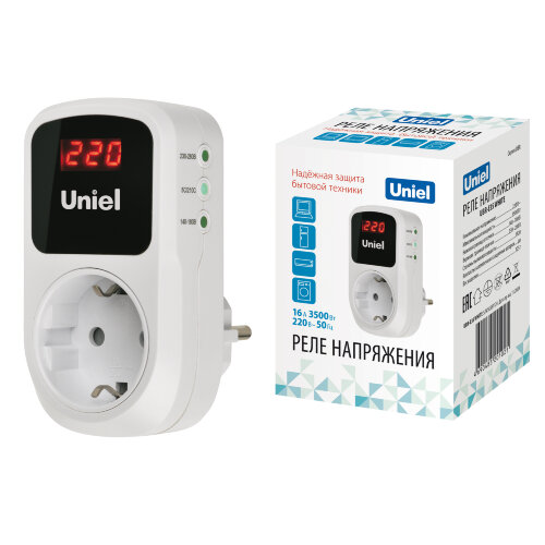 UBR-E35 WHITE Реле напряжения однофазное, 16А, 3500Вт, с заземлением, Белый, TM Uniel - фото 6