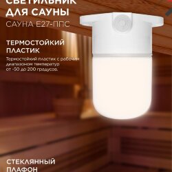Светильник для сауны потолочный САУНА E27-ППС пластик, стекло IP65 110x138мм белый IN HOME