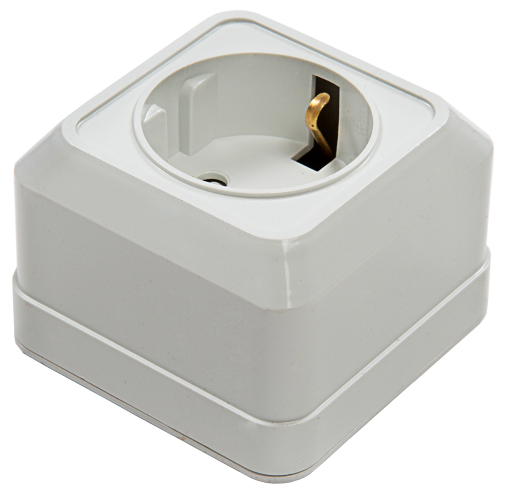 Розетка одинарная с заземлением со шторкой BOLLETO белая накладная 7028х IN HOME - Фото