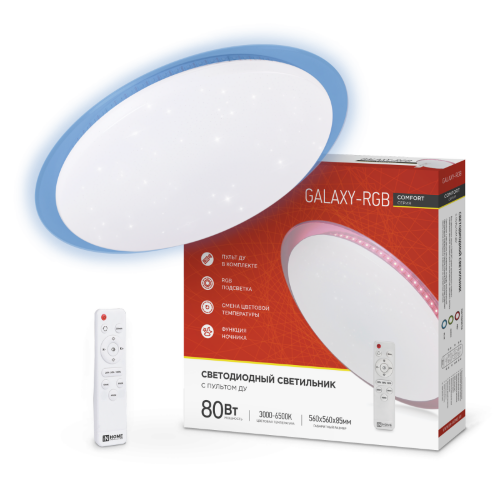 Светильник светодиодный COMFORT GALAXY-RGB 80Вт 230В 3000-6500K 6000Лм 600x85мм с пультом ДУ IN HOME - Фото