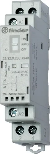 Контактор модульный 2NO 25А AgNi 230В AC/DC 17.5мм IP20 мех. индикатор FINDER 223202301320 - фото