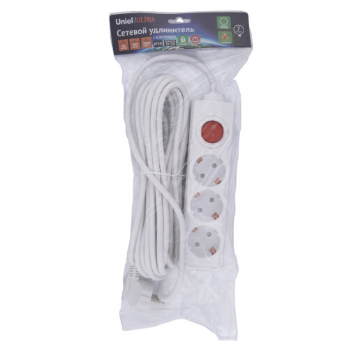 S-GCU3-7B WHITE Удлинитель серии Ultra, шнур 7м., 3 гнезда, 16A, с-з, Белый, TM Uniel - фото 5