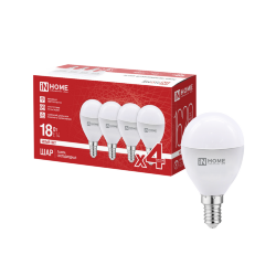 Лампа светодиодная LED-ШАР-VC 4PACK 18Вт 230В Е14 4000К 1620Лм (4шт./упак) IN HOME