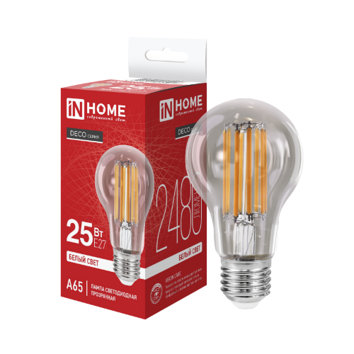 Лампа светодиодная LED-A65-deco 25Вт 230В Е27 4000К 2480Лм прозрачная IN HOME - Фото