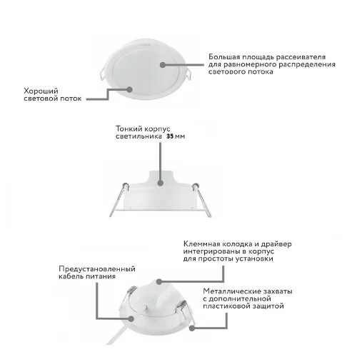 Светильник светодиодный встраиваемый 23W/6500K | D-225 H-35 | Eridani DL190B LED18 D200 | - PHILIPS. Фото 4