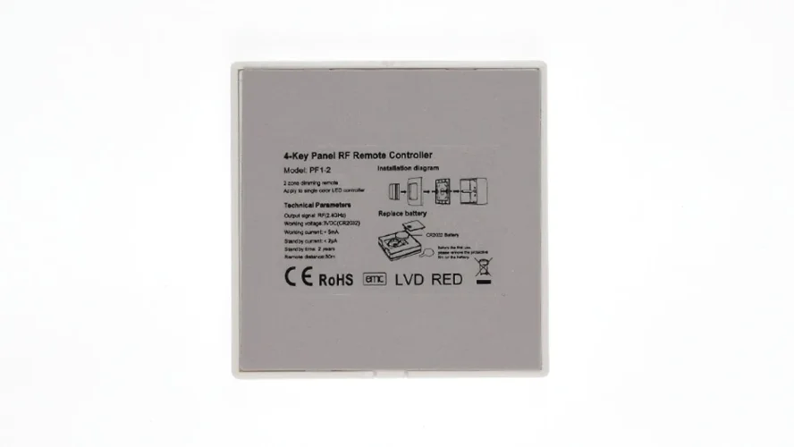 Панель PF1-2 White IC27 (DIM, 2 zone, RF 2.4GHz, 3VDC(CR2032)) - фото 2.