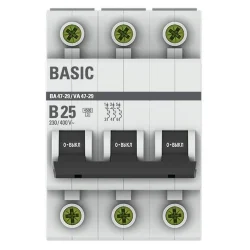 Выключатель автоматический модульный 3п B 25А 4.5кА ВА 47-29 Basic EKF mcb4729-3-25-B