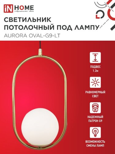 Светильник подвесной под лампу AURORA OVAL-G9-LT 1хG9 матовый плафон, латунный корпус IN HOME - Фото 3