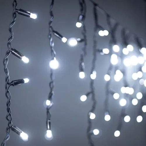 Гирлянда Бахрома 3,1 x 0,5 м Белая 24В, 120 LED, Провод Черный Каучук, IP65. Фото 3.