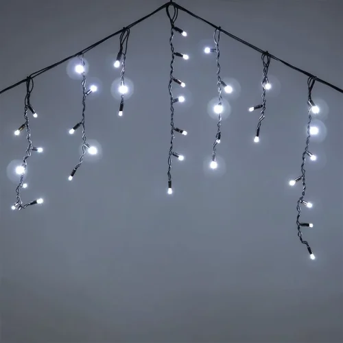 Гирлянда Бахрома 3,1 x 0,5 м Белая 24В, 120 LED, Провод Черный Каучук, IP65. Фото 4.