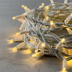 Гирлянда Нить 10м Тепло-Белая 24В, 100 LED, Провод Белый Каучук, IP65