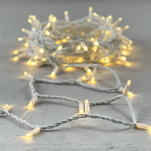 Гирлянда Нить 10м Тепло-Белая 24В, 100 LED, Провод Белый Каучук, IP65. Фото 6.